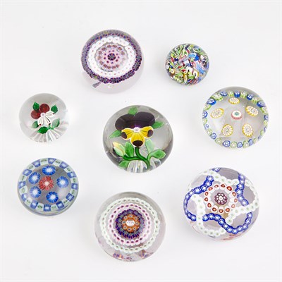 Lot 403 - Group of Eight Glass Paperweights 20th Century...