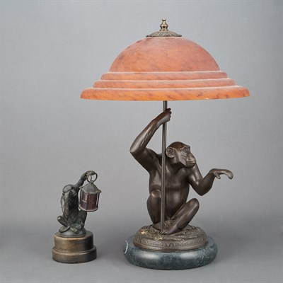 Lot 318 - Two Bronze Monkey-Form Lamps Height overall of...