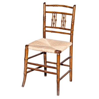 Lot 188 - Spindle Back Wood Chair with Rush Seat