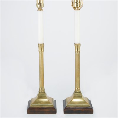 Lot 199 - Pair of Brass Candlestick Lamps Each with a...