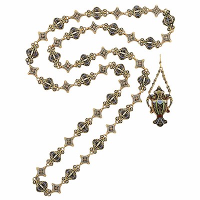 Lot 50 - Antique Long Gold and Enamel Chain Necklace and Pendant