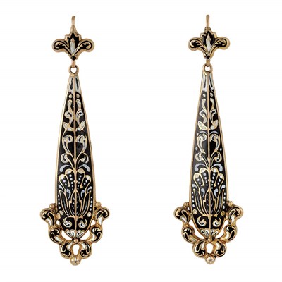 Lot 51 - Pair of Antique Gold and Enamel Pendant-Earrings