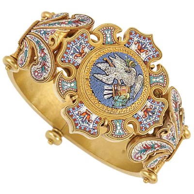 Lot 162 - Antique Gold and Micromosaic Bangle Bracelet