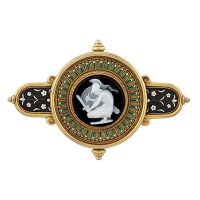 Lot 53 - Antique Gold, Hardstone Cameo and Micromosaic Brooch