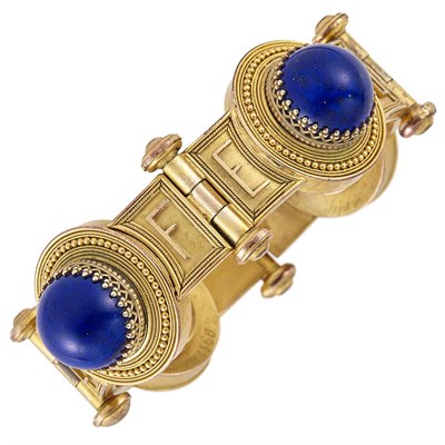 Lot 58 - Archaeological Revival Gold and Lapis Bangle Bracelet