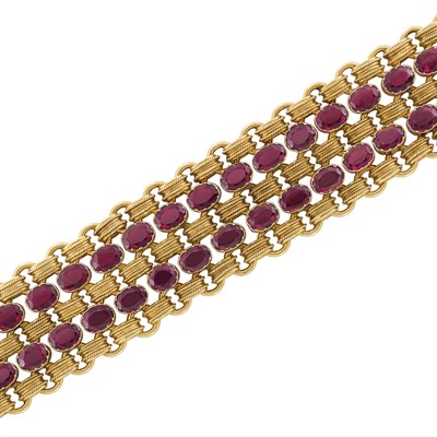 Lot 193 - Wide Antique Gold and Garnet Bracelet, France
