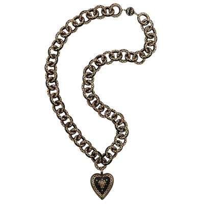 Lot 45 - Antique Pique Tortoise Shell Pendant-Necklace