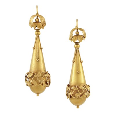 Lot 159 - Pair of Antique Gold Pendant-Earrings