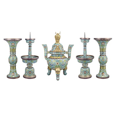 Lot 297 - Chinese Cloisonne Enamel Garniture Set...