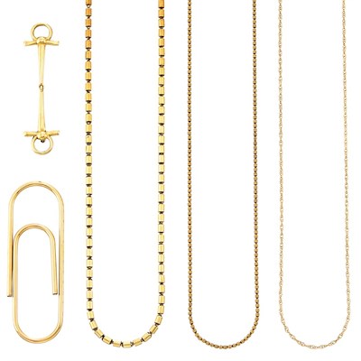 Lot 1212 - Group of Gold Jewelry, Gold Money Clip, Gentleman's Gold Watch Fob Chain and Gold-Filled Swizzle