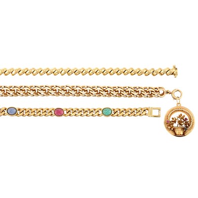 Lot 1222 - Three Gold and Metal Bracelets