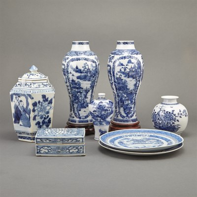 Lot 431 - Group of Eight Chinese Blue and White Glazed...
