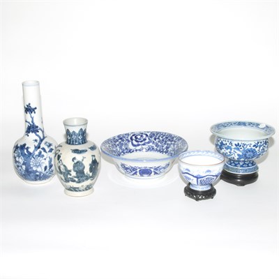 Lot 181 - Group of Five Chinese Blue and White Glazed...