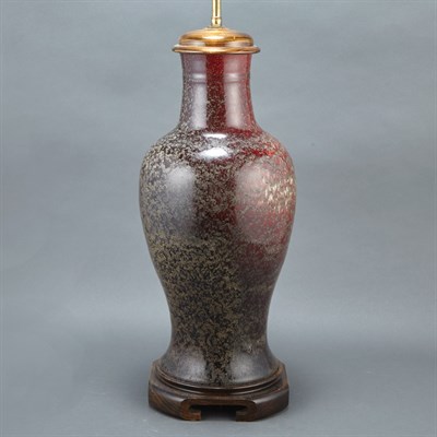 Lot 267 - Chinese Red Mottled Glazed Porcelain Lamp...