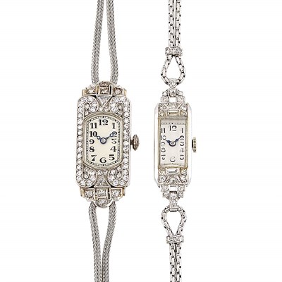Lot 1210 - Two Lady's White Gold and Diamond Wristwatches