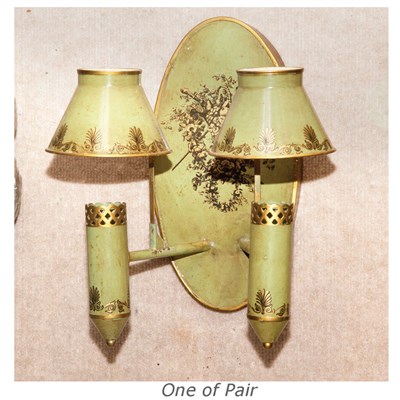 Lot 384A - Pair of Regency Style Green and Gilt Painted...