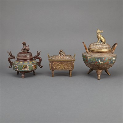 Lot 178 - Group of Three Chinese Metal Covered Vessels...