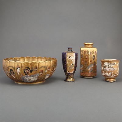 Lot 143 - Japanese Satsuma Bowl and Three Similar Vases...