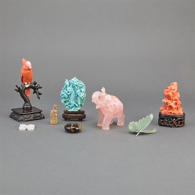 Lot 218 - Group of Asian Hardstone and Peking Glass...