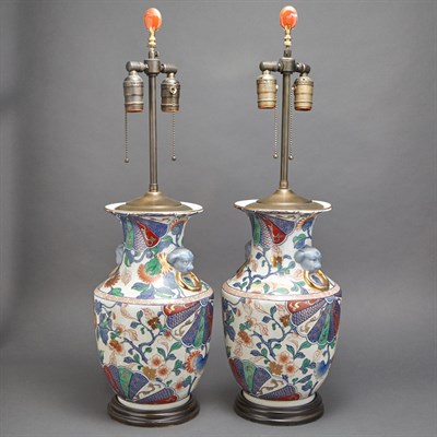 Lot 375 - Pair of Chinese Porcelain Lamps In the Imari...