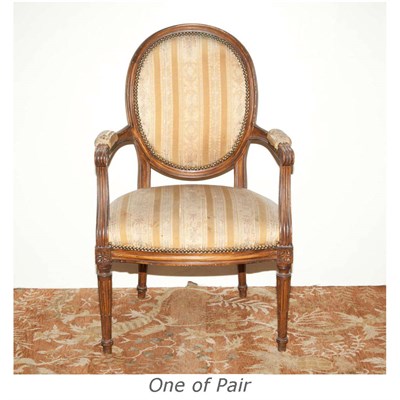 Lot 263 - Pair of Louis XVI Style Stained Wood Fauteuils