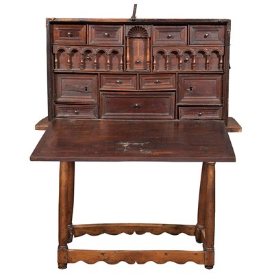 Lot 92 - Spanish Bone Inlaid Iron Mounted Walnut...