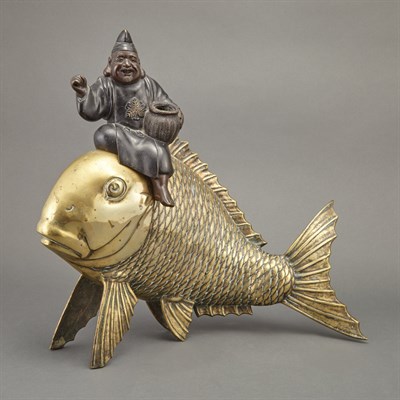 Lot 276 - Chinese Bronze Figure of a Man Riding a Brass...