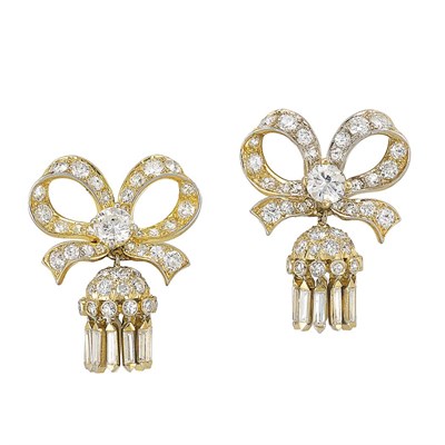 Lot 349 - Pair of Gold-Plated Platinum and Diamond Fringe Earclips