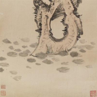 Lot 233 - Chinese School Hanging scroll, scholar's rock...