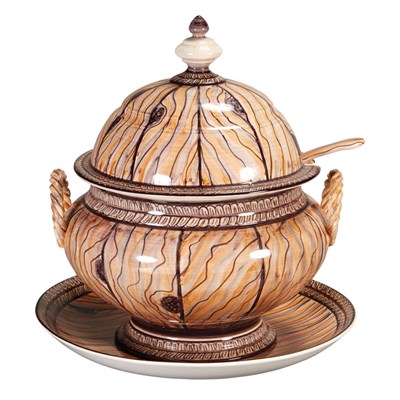 Lot 353 - Portuguese Faux Wood Painted Covered Tureen...