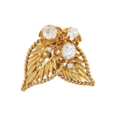 Lot 261 - Gold and Diamond Leaf Clip-Brooch, Van Cleef & Arpels, France
