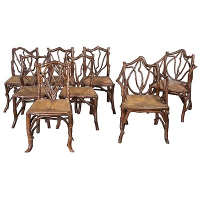 Lot 97 - Set of Eight George III Brown Painted Rush...