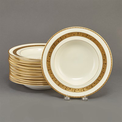 Lot 242 - Set of Twelve Minton Gilt Rim Porcelain Soup...