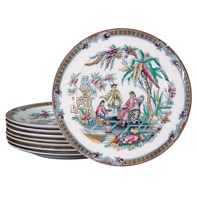Lot 443 - Set of Eight Chinoiserie Decorated Ironstone...