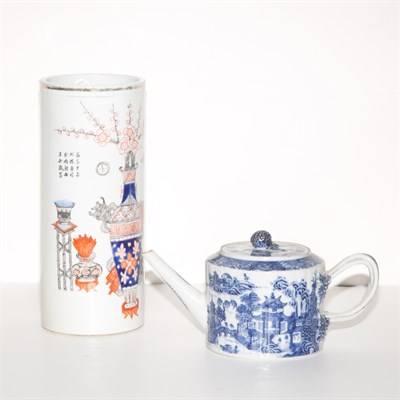 Lot 257 - Chinese Export Porcelain Blue and White Teapot...