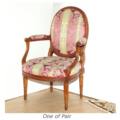 Lot 377 - Pair of Louis XVI Style Fruitwood Fauteuils