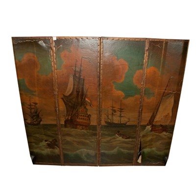Lot 170 - Italian Painted Leather Four-Panel Screen...