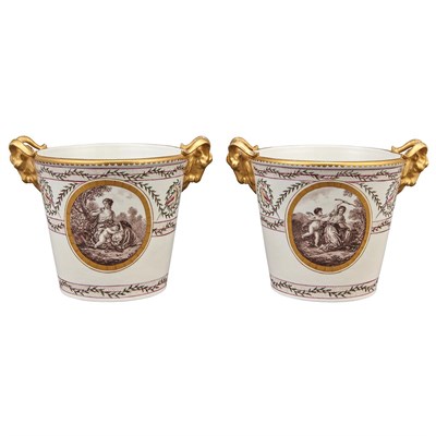 Lot 375 - Pair of Sevres Style Porcelain Jardinieres...