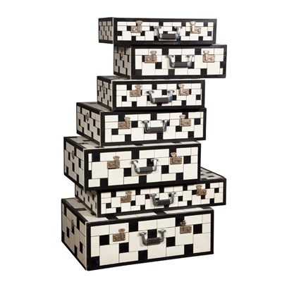 Lot 127 - Black and White Painted Stacked Suitcase-Form...