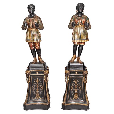 Lot 373 - Pair of Venetian Carved and Polychrome...