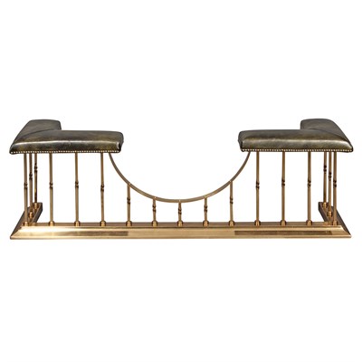 Lot 192 - Brass Fireplace Fender with Faux Leather Seat...