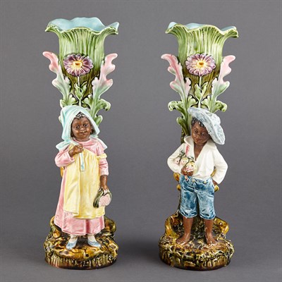Lot 126 - Pair of Continental Majolica Bud Vases First...