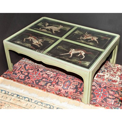 Lot 412 - Chinese Lacquer Panel Inlaid Green Painted Low...