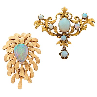 Lot 1268 - Gold and Opal Pin and Pendant-Brooch