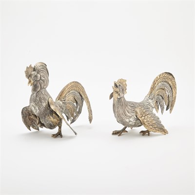 Lot 319 - Pair of Spanish Silver Gilt Fighting Cocks...