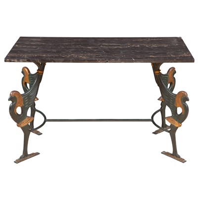 Lot 156 - Egyptian Revival Style Marble Top Iron Table...
