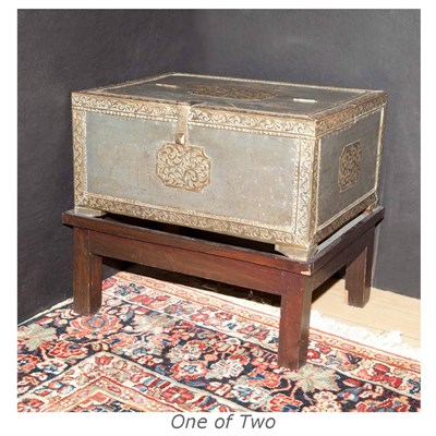 Lot 452 - Two Gilt and Brushed Metal Trunks on Stands...