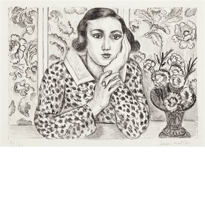 Lot 108 - Henri Matisse JEUNE FILLE ACCOUDEE AU PARAVENT...