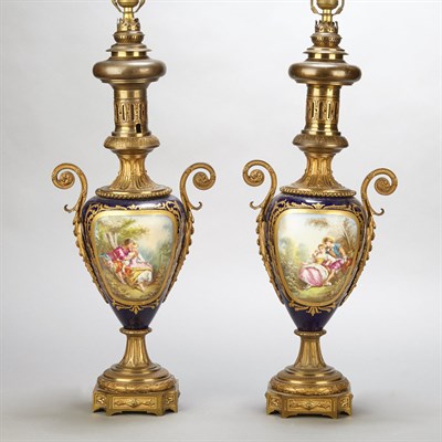 Lot 155A - Pair of Sevres Style Gilt-Metal Mounted...