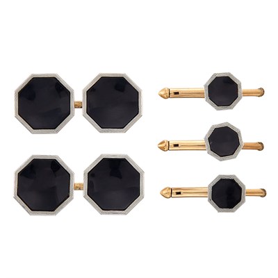 Lot 1410 - Gold-Filled and Black Onyx Dress Set
